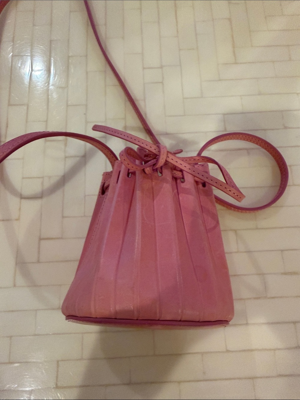Mansur Gavriel Pink Pleated Drawstring Mini Bucket Crossbody